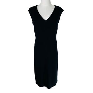 Ann Taylor V Neck Black Cap Sleeve Sheath Dress w Side Detail & Zipper Size 4P